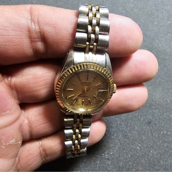 Orion Swiss Made Ladies Quartz Watch Silver And Gold Tone Date Just Working - Picture 3 of 9